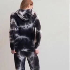 Tie-Dye Basic Hoodie Sweatshirt Pullover Black & White Small